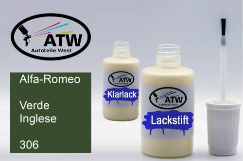 Alfa-Romeo, Verde Inglese, 306: 20ml Lackstift + 20ml Klarlack - Set, von ATW Autoteile West.